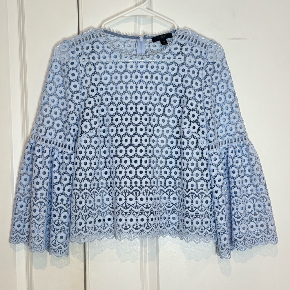 J. Crew Daisylace Faded Peri Light Blue Bell Sleeve Blouse Top 00